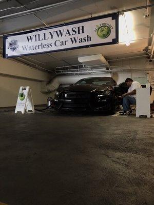 Willywashers working hard to get this Mustang GT350 cleaned up!