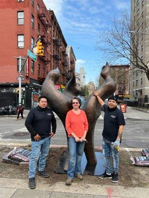 Jaime and Carlos, from George's Express after installing Elaine Lorenz's sculpture on the Allen Mall in NYC