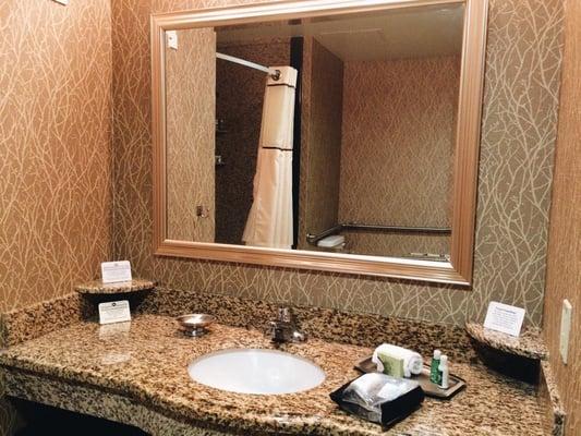 Hotel room bathroom vanity-- very clean and modern