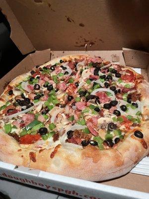 The Big 0 Pizza with mushrooms added