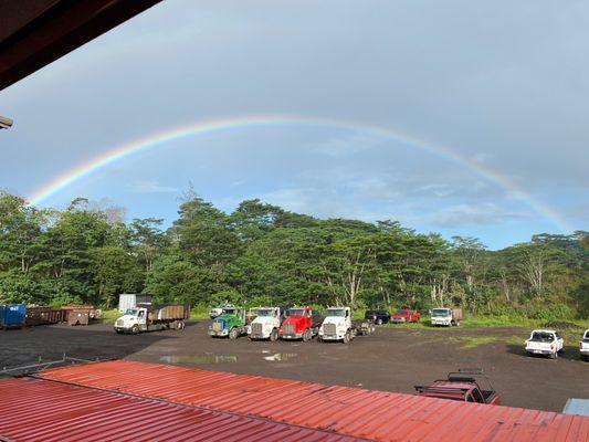 Beautiful rainbow over our trucks this morning