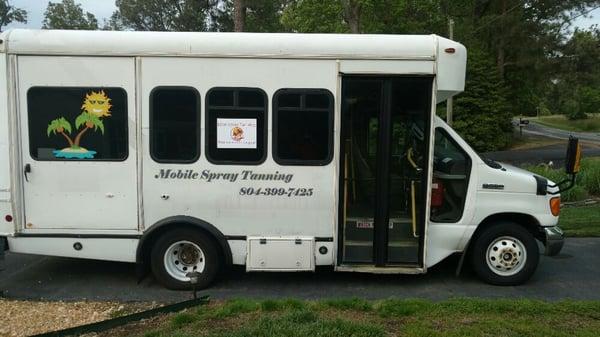 We offer mobile spray tanning on our bus!  The only one out there...