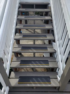 Safety tape on stairs.