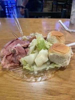 Saint Patrick Day, corn, beef, and cabbage dinner