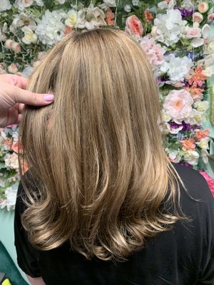 Brazilian blowout, root retouch, & balayage