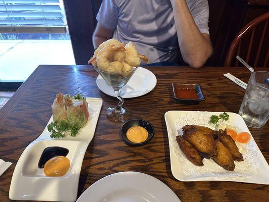 Rock shrimp in center wings on right and Summer Tempura roll on left