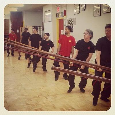 Me and other senior students learning long pole