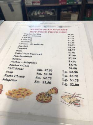 Hot food menu/prices