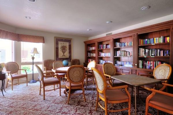 Library in main clubhouse. Has poker table, plenty of books, puzzles, and board games