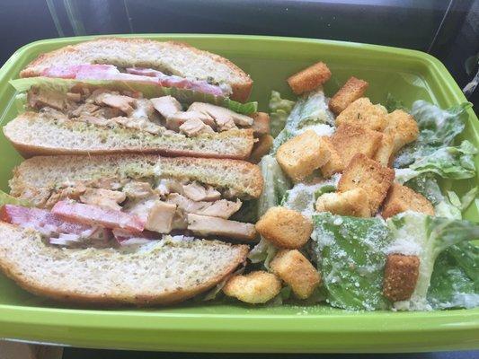 Chicken Aioli Sandwich with side of Caesar  salad