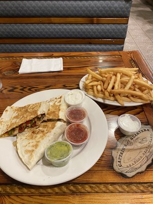 Chicken Quesadilla w/ Fries.