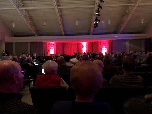 The Ash Wednesday crowd with banners of the last sayings of Jesus around the room.