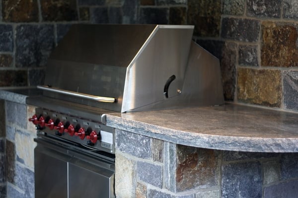 Outside cooking area stone work built by Level 10 Landworks