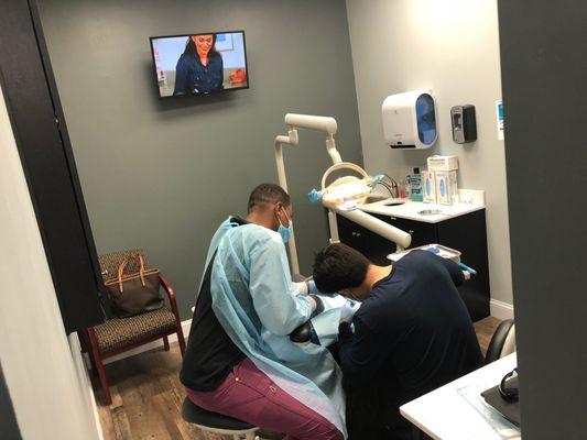 A sample treatment room with work on a patient