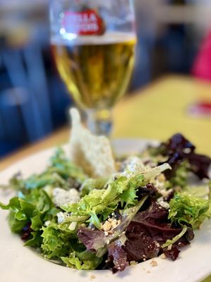 House Salad with Tall Glass of Draft Stella Artois