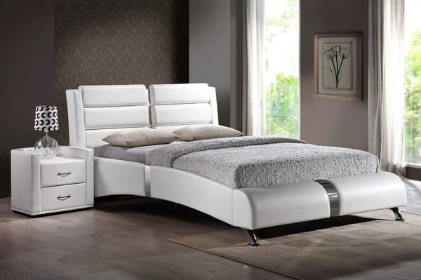 Azure White Bedframe, this bed also does not require a boxspring. Available at Comfy Furniture