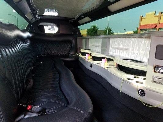 Interior of our spacious stretch white Limousine