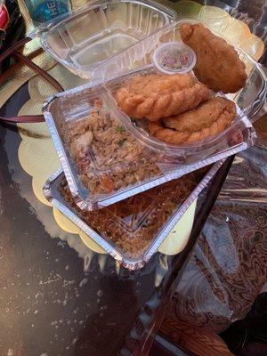 Chicken Curry Puff, Thai Fried Rice, And chicken Pad Thai