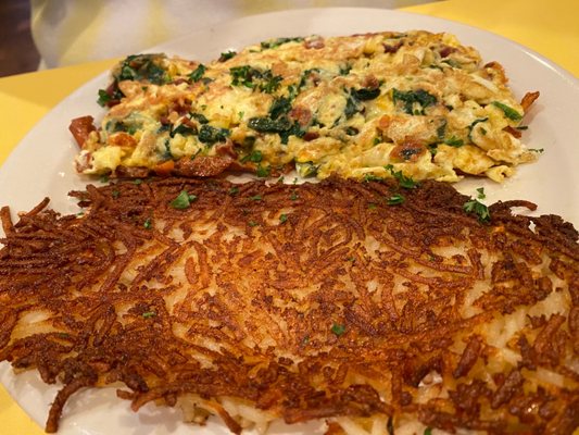 Popeye omelette and hash browns