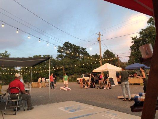 String lights and corn hole