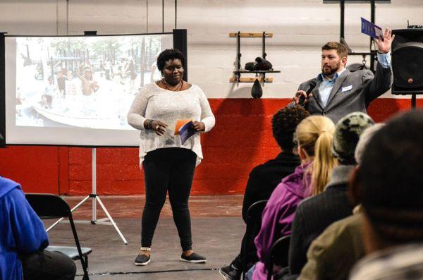 ioby Detroit's Rhiannon Chester and Joe Rashid gathered neighbors for a convening to discuss positive resident-led change.