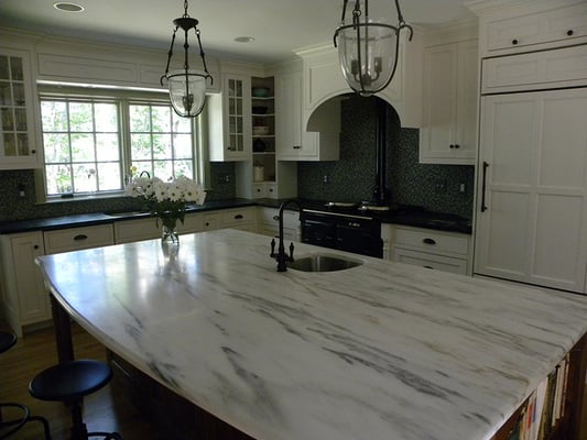 Eureka Danby Marble Island Top with Classic Soapstone Perimeter Countertops