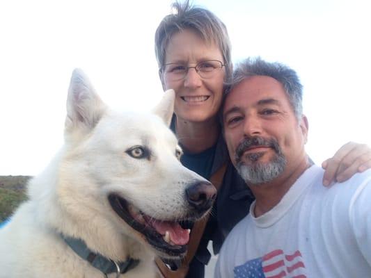 Artist Tony Longo and his beautiful wife Kathleen and big dog Bello at the beach in Santa Barbara!