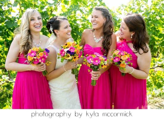 Vibrant summer flowers at a vineyard wedding!