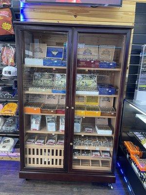 Fresh Humidor cabinet for our natural cigars. We have pain killers, Mild, Sweet. YOU NAME IT! :)