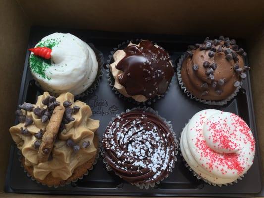 Top: carrot, chocolate salted caramel, midnight magic. Bottom: chocolate chip cookie dough, triple chocolate torte, red velvet