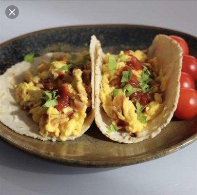 Breakfast Tacos with Homemade Tortillas Asada or Bacon or Chorizo