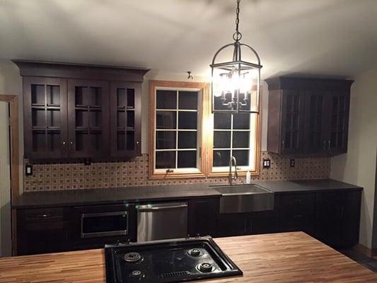 Installed new cabinets and made a Butcher Block island top.