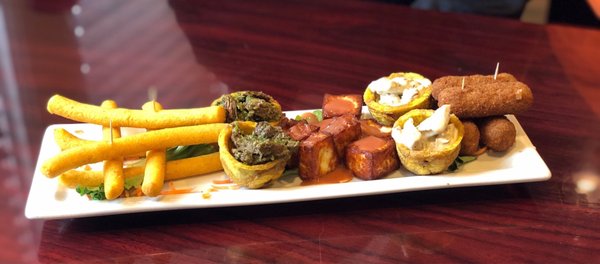 Sampler platter - Corn Fritters, Ham Croquettes, Fried Cheese with Guava Turnovers