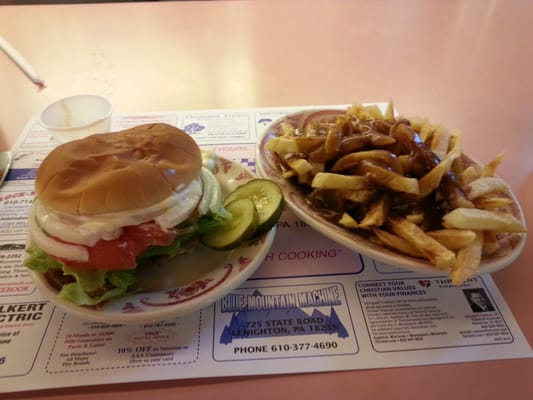 California Burger no chez, along with gravy fries. The RC coke is somewhere.