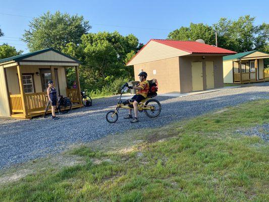 Riders leaving the the Canal Cabins