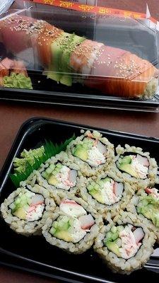 California roll with brown rice and a rainbow roll :)