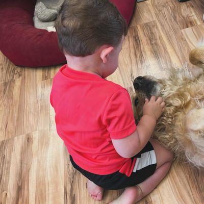 Bailey and my son with a fresh cut