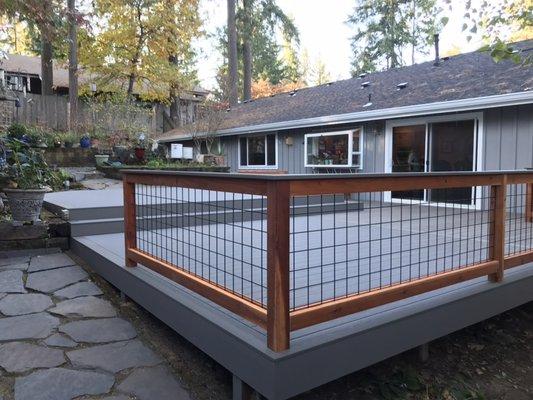 Timbertech silver maple decking with galvanized goat Panal handrail