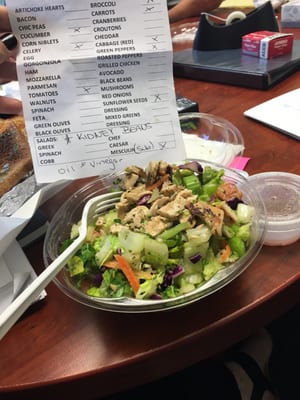 Chopped salad. As you can see chicken is not marked on the sheet but it's in the salad. Once again deli didn't care to fix this either