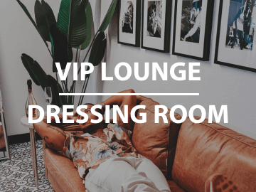 Experience the luxury of our VIP lounge dressing room. An elegant private space to prep and relax, amplifying your video studio experience.