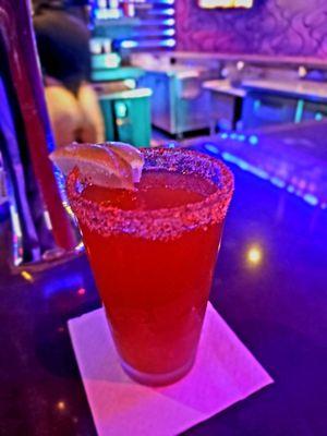 A michelada is a Mexican drink made with beer, lime juice, assorted sauces, spices, and chili peppers.