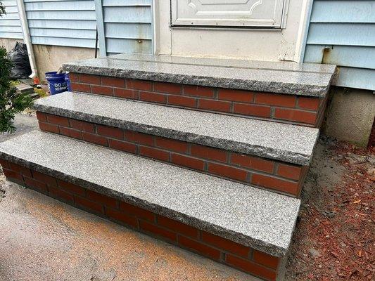 New blue stone step installation