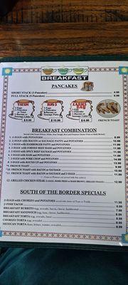 Breakfast menu