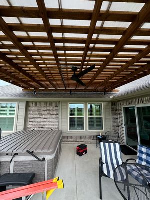 Pergola ceiling fan installation
Outdoor patio fan
Covered patio setup
Mansfield TX outdoor living