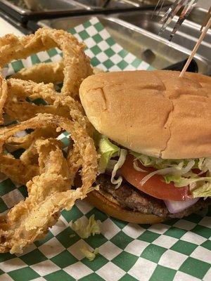 Ole fashioned hamburger and hand battered onion rings...