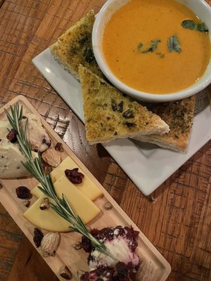 Cheese flight and crab Bisque