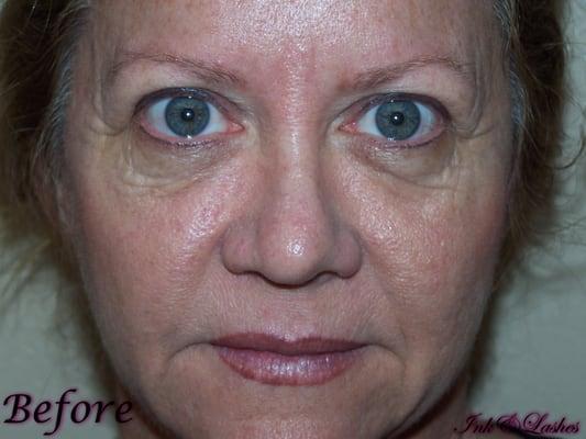 The before picture of what the client's eyebrows look like without makeup or permanent cosmetics!