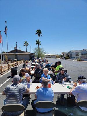 Enjoying Arizona's beautiful weather and mitigating germs with an Open air pot luck