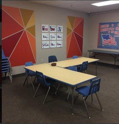 One of our kid's Sunday school rooms. We are fully staffed for ages K-6 every Sunday morning with great kids lessons and activities!