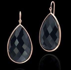 Faceted black onyx pendant earrings in 18k rose gold.